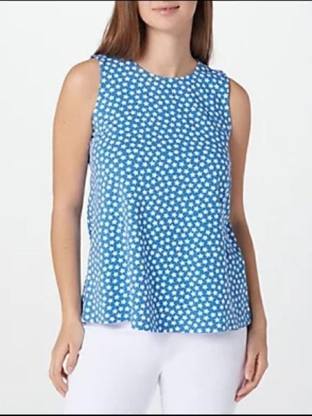 Denim & Co. Printed Jersey Round-Neck Swing Tank